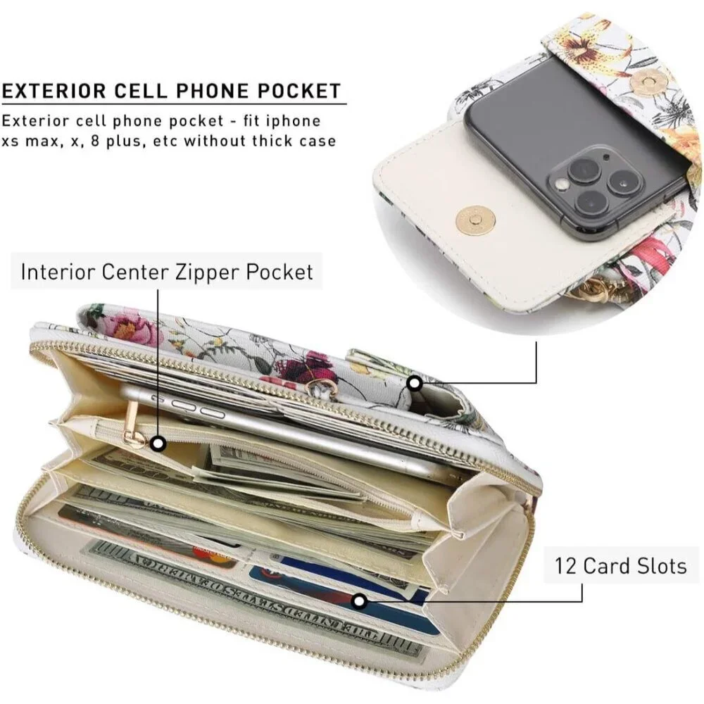 Crossbody Bag Vegan Leather Wallet Pouch for Women with Multiple Pockets